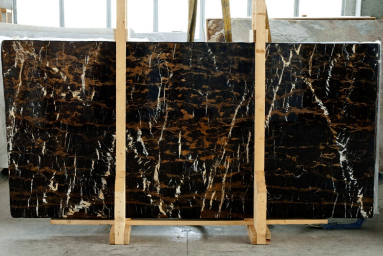 Cut To Size Black Portoro Italian Marble With Gold Vein For Bathroom Countertop
