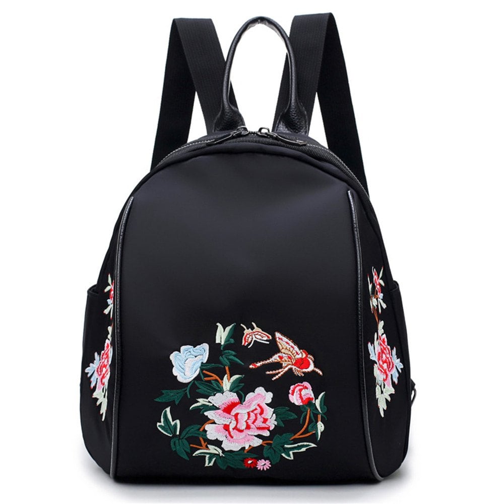 Nylon Embroidery Double Shoulder Bag Female Korean Version of The New Fashion Oxford Cloth Tourism - BLACK 