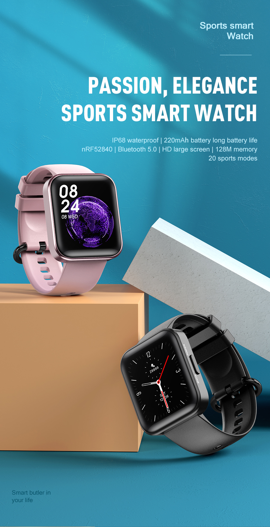 IP68 1.69inch HD Screen Smart Watch sleep heart rate monitor