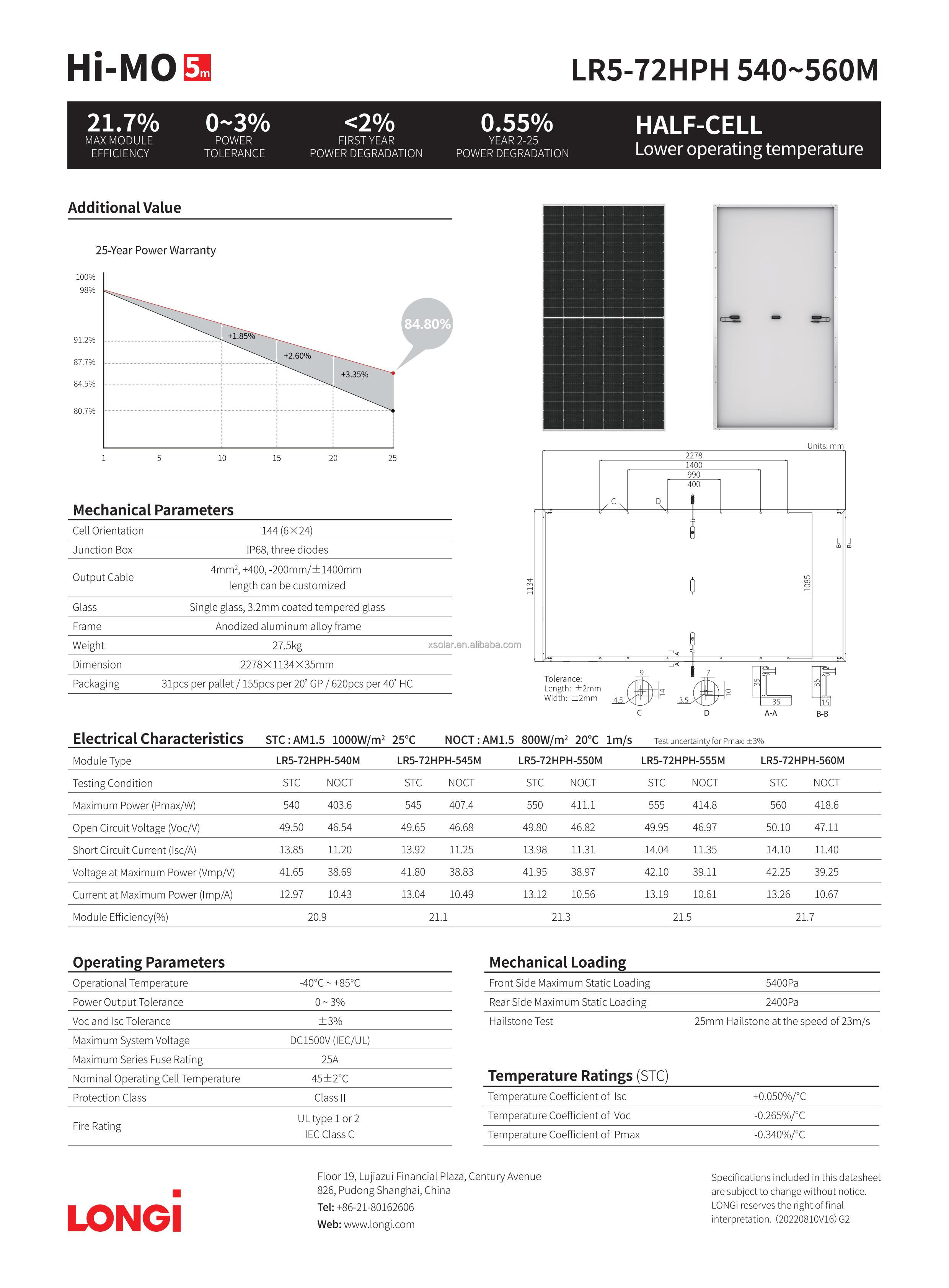 LR5-72HPH 540-560M HALF-CELL Hi-MO 5m Monocrystalline Solar Panel for Solar Energy System