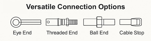 Modular end fitting options available for Phidix pull-only tension control cable assemblies