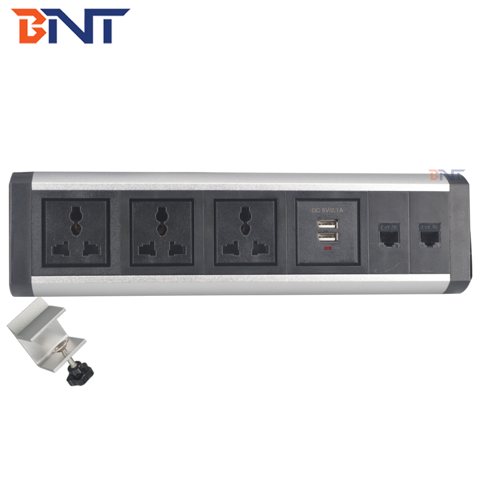 Aluminum alloy office furniture multimedia clamp mount table socket