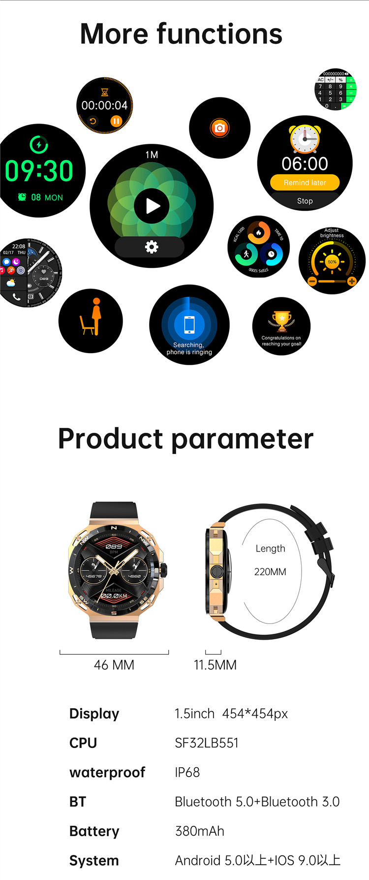 2023 Sport Smartwatch for Men GT5 Smart Watch with Android OS and Sport Pedometer Function