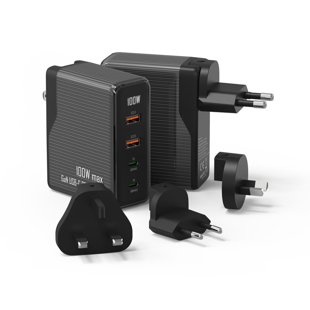 100W Four-Port GaN Wall Charger with 2 USB-C (100W, 18W) & 2 USB-A Ports (12W) with PD for Laptops, Tablets & Phones