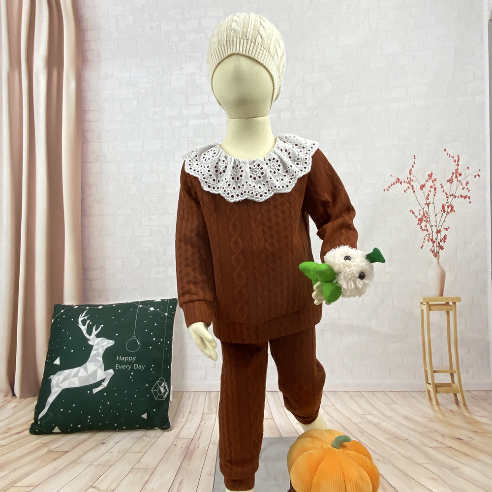 Autumn Children Clothing Sets Casual Long Sleeve Long Pants Suit Ruffle Neck Kids Clothing Sets for Girls 3 to 7 Years