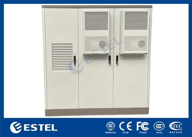 Dual Air Conditioners Cooling System Three Bay Outdoor Telecom Cabinet With UPS System