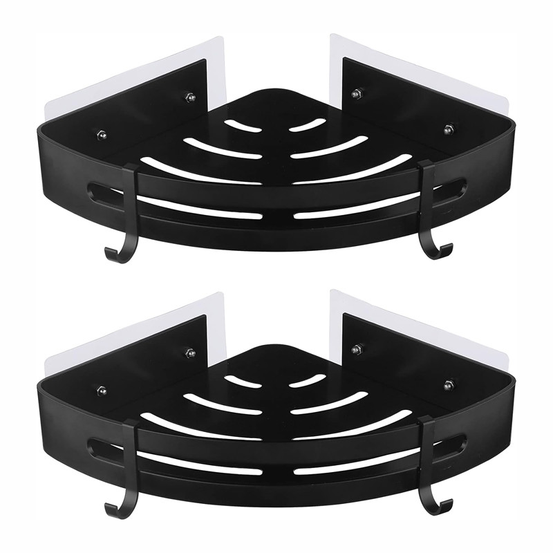 Black Wall Mounted Rustproof Corner Bathroom Shelf Corner Shower Caddy Basket Storage Bathshelf Organizer
