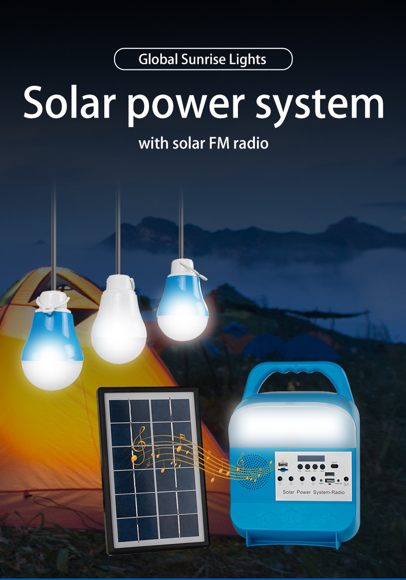 IP55 6000mah 3 Watt 6 Volt Solar Radio Light Kit For Camping