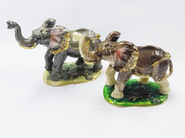 Handmade Pewter metal Trinket Box rhinestone enamel Elephant Decorative jewelry