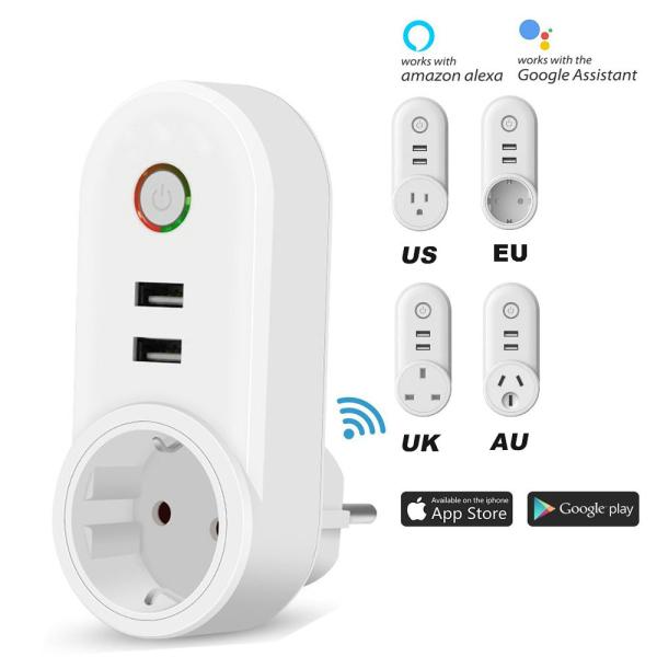 Smart WiFi Power Plug Outlet Socket with 2PCS USB Port App Control Timer