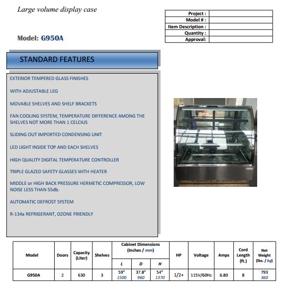 Refrigerated Glass Door Cake Display Case For Bakery CE / ETL