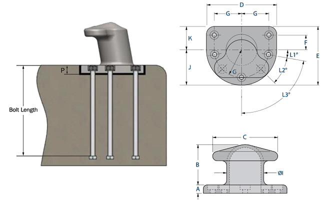 Cast Iron QT450 Tee Head Bollard 2000KN For Ships ISO9001