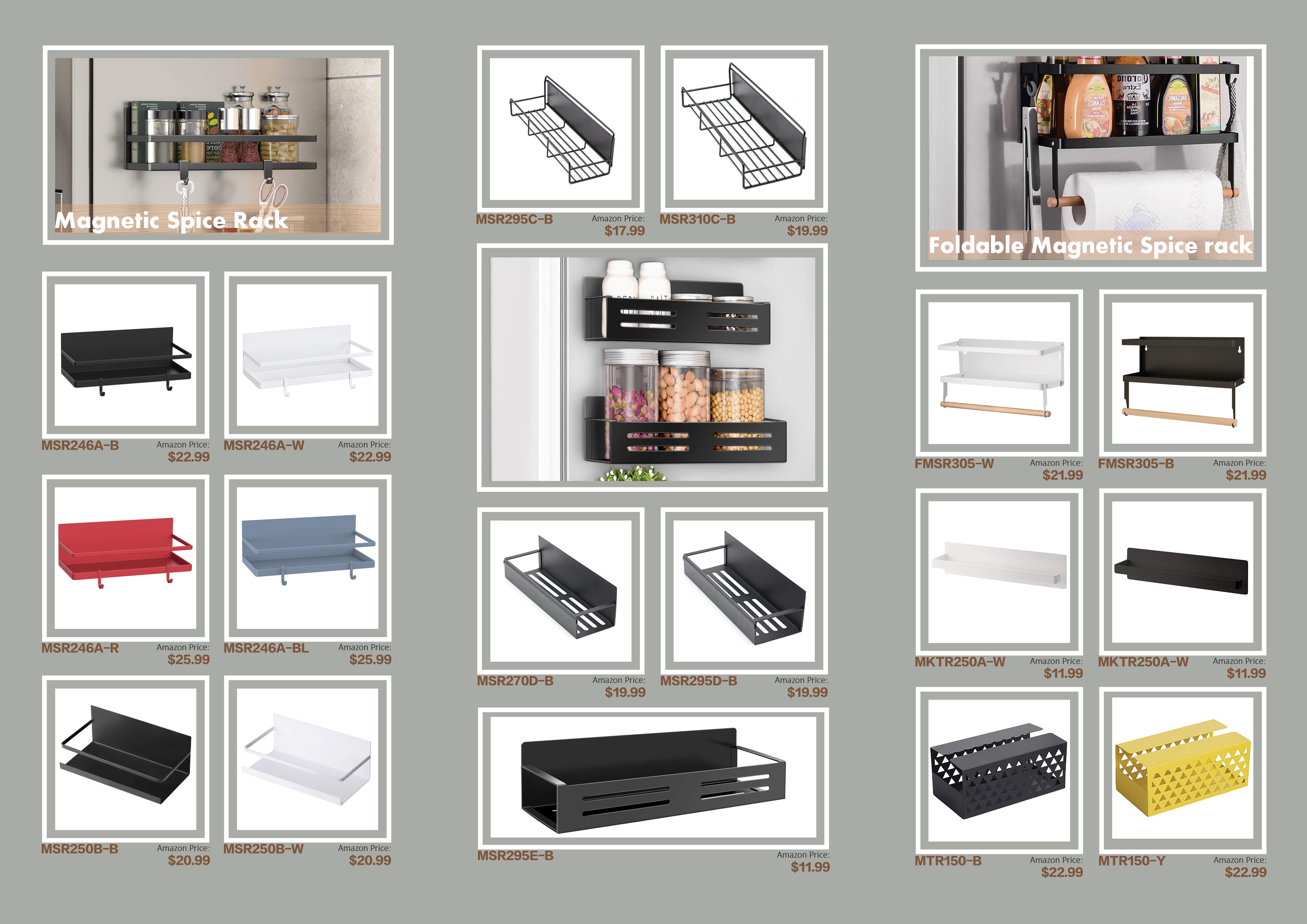 Customized Sizes Kitchen Organizer Magnetic Spice Storage Rack for Refrigerator