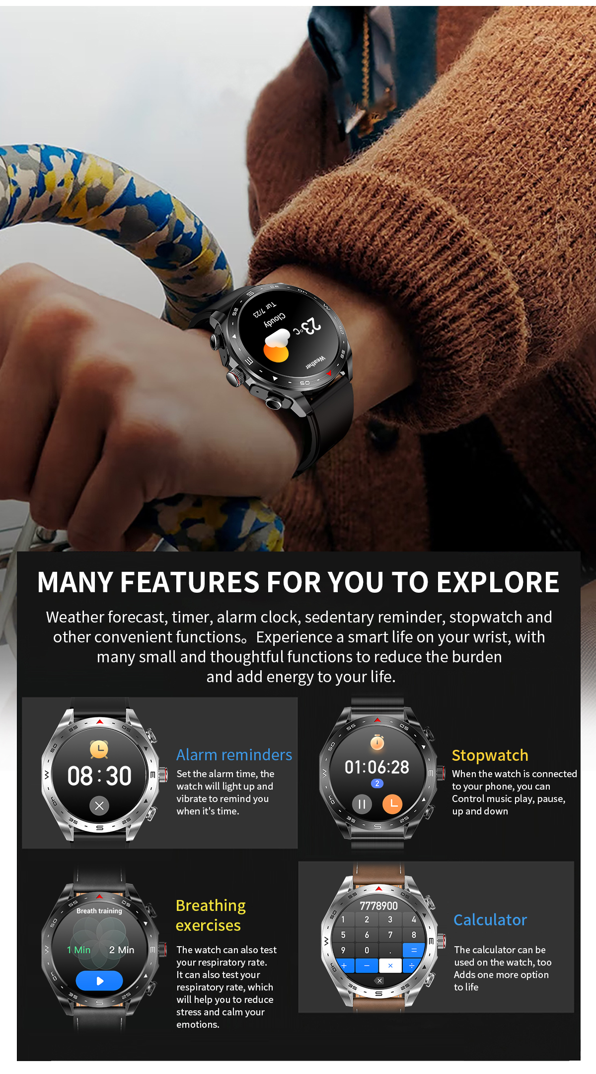 IPS Screen IP67 Waterproof Wireless Earphone Smart Watch Music Bracelet 1.52 Quot