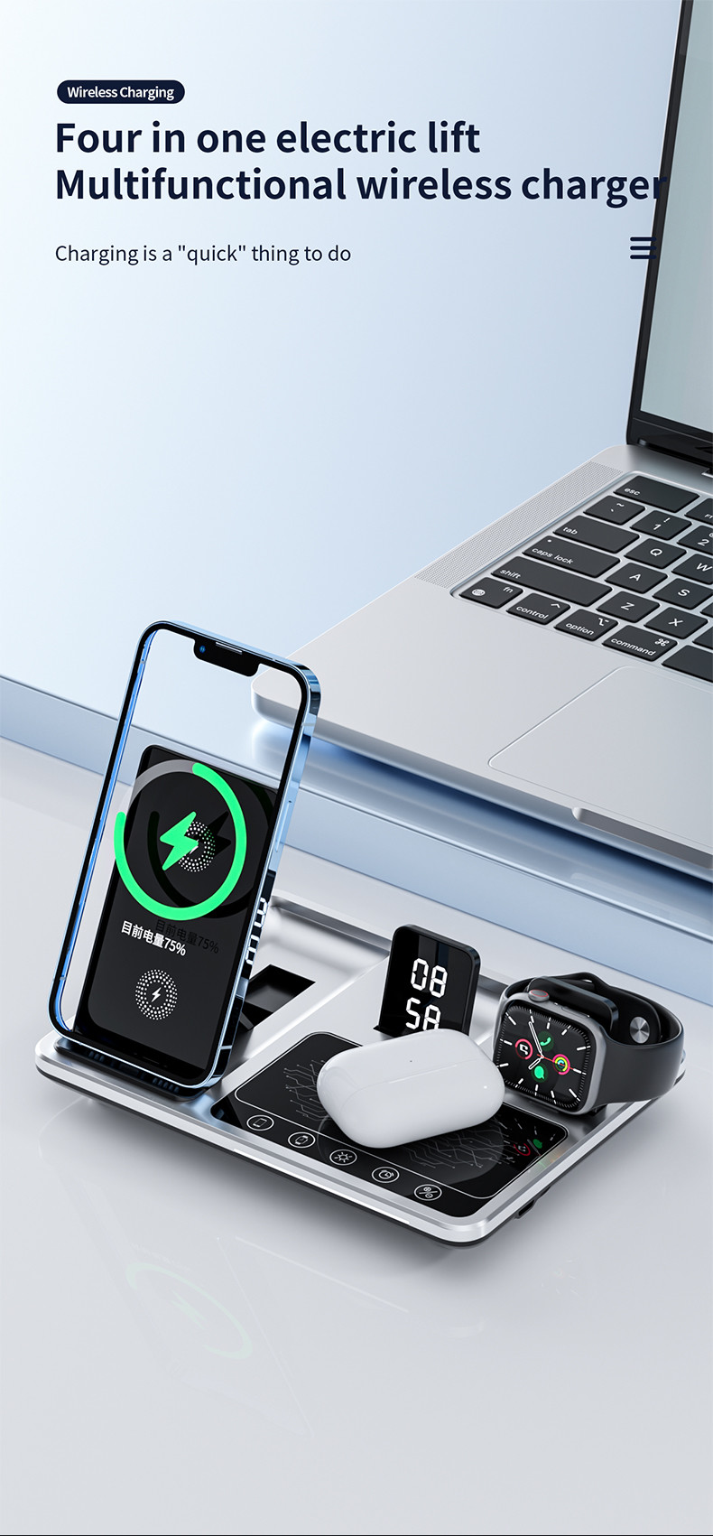 3 In 1 Magnetic Foldable Wireless Charger Embossing Logo With Leather Base