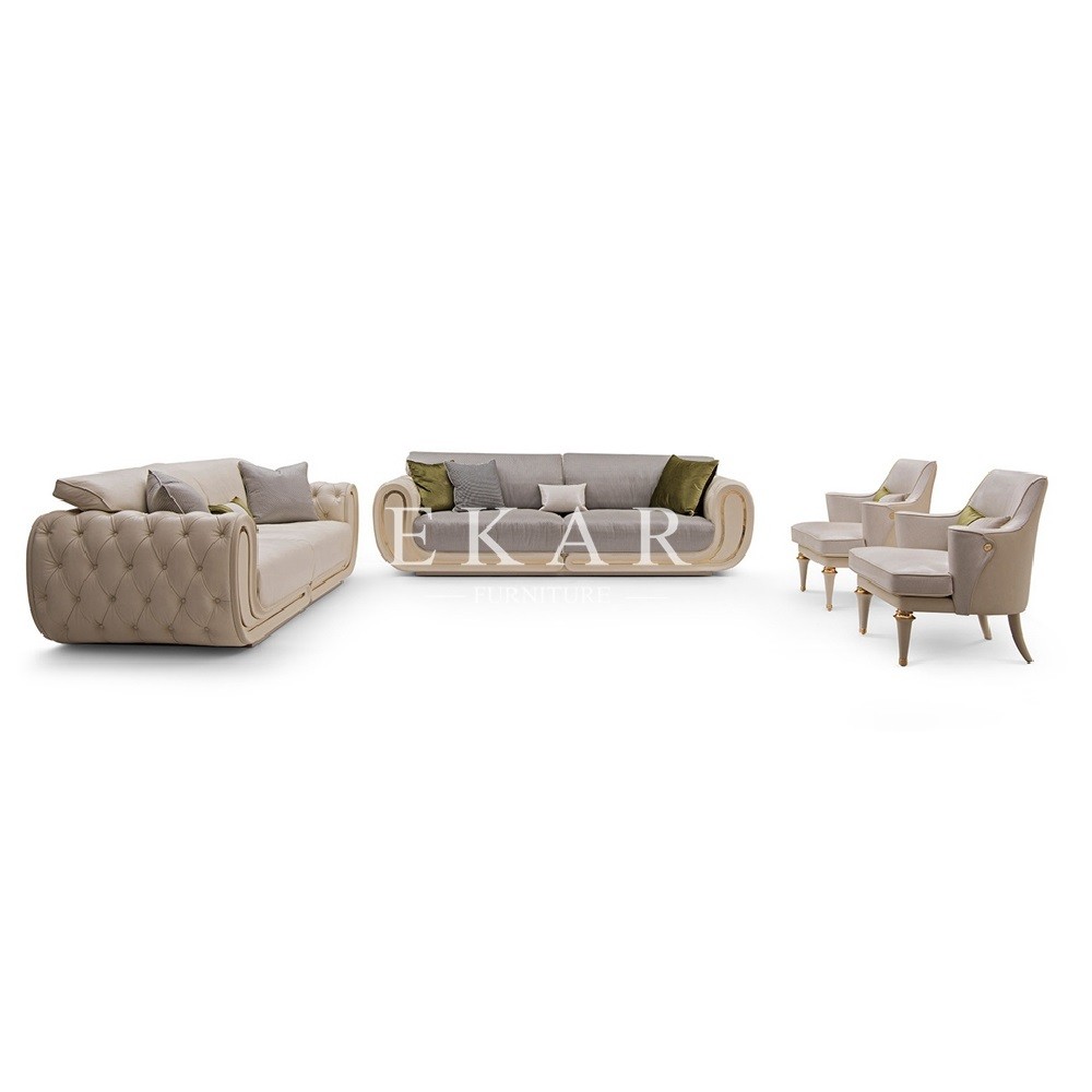 Luxury White Genuine Leather Living Room Furniture Modern Sofa Set