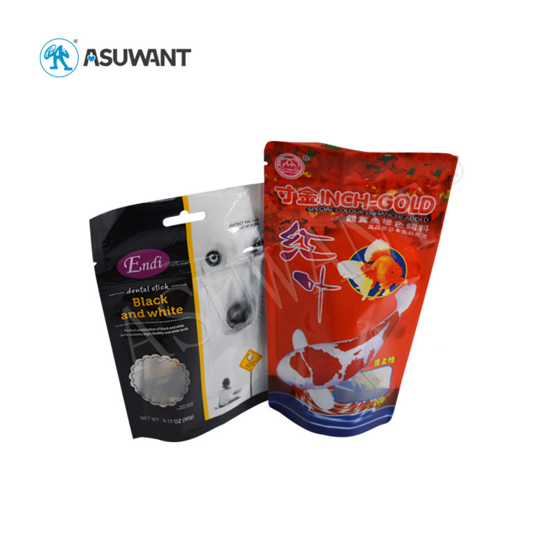Resealable PE Glossy Shaped Small Stand Up Pouch Pet Food Bags For Fish