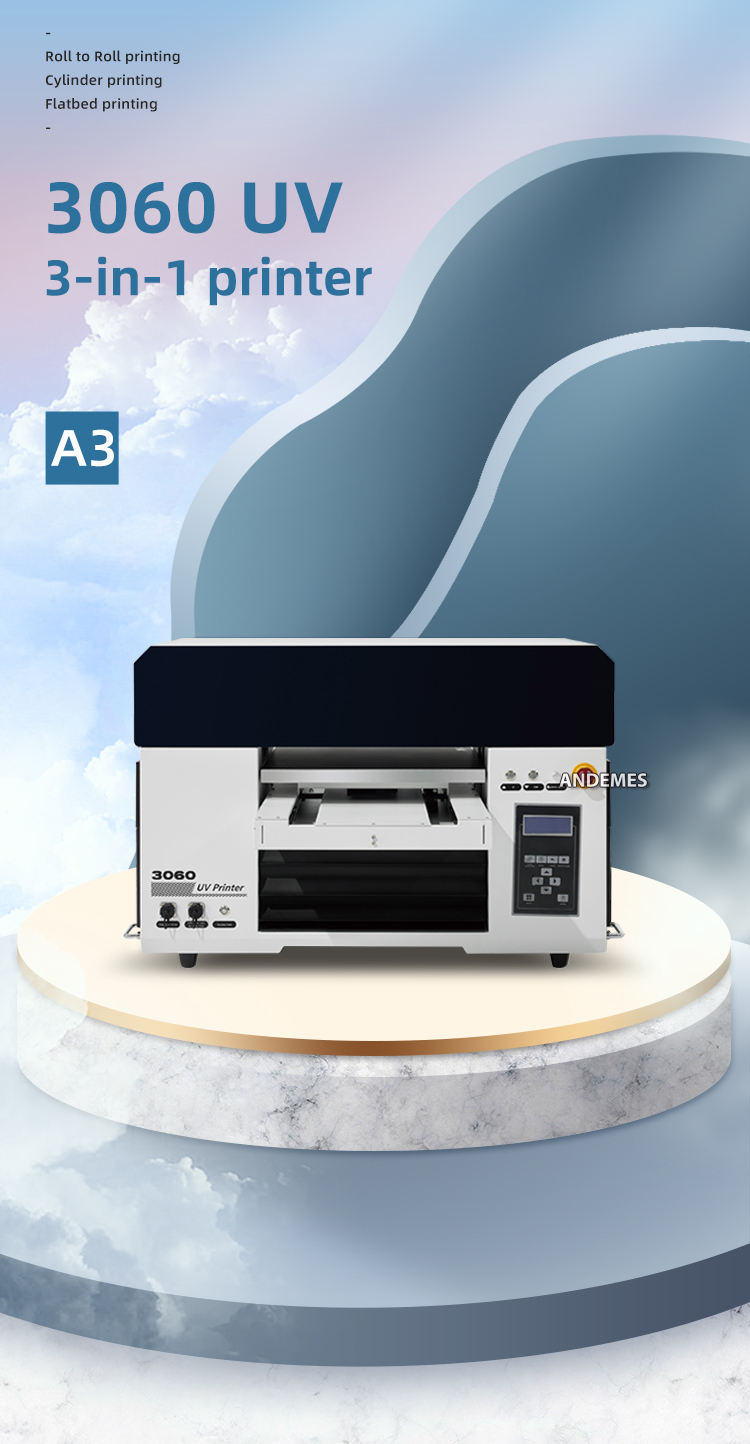 3060 Dual Head XP600 Sticker Roll Bottle Cylinder Printing A3 Flatbed Uv Printer With 1