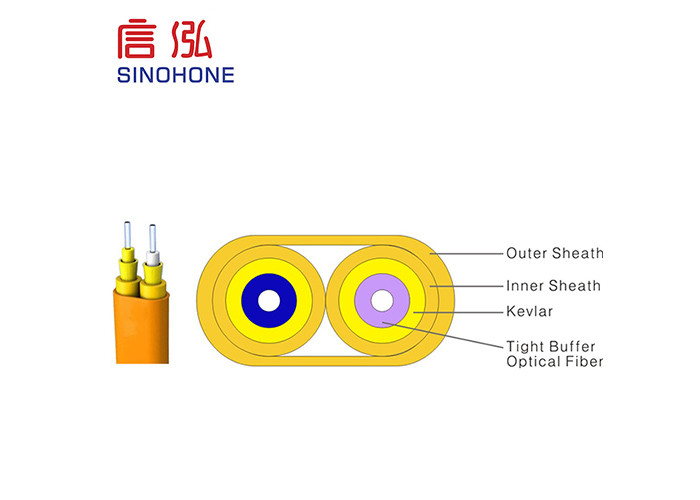 Tight Multimode Duplex Fiber Optic Cable , Flat Fiber Optic Cable Aramid Yarn