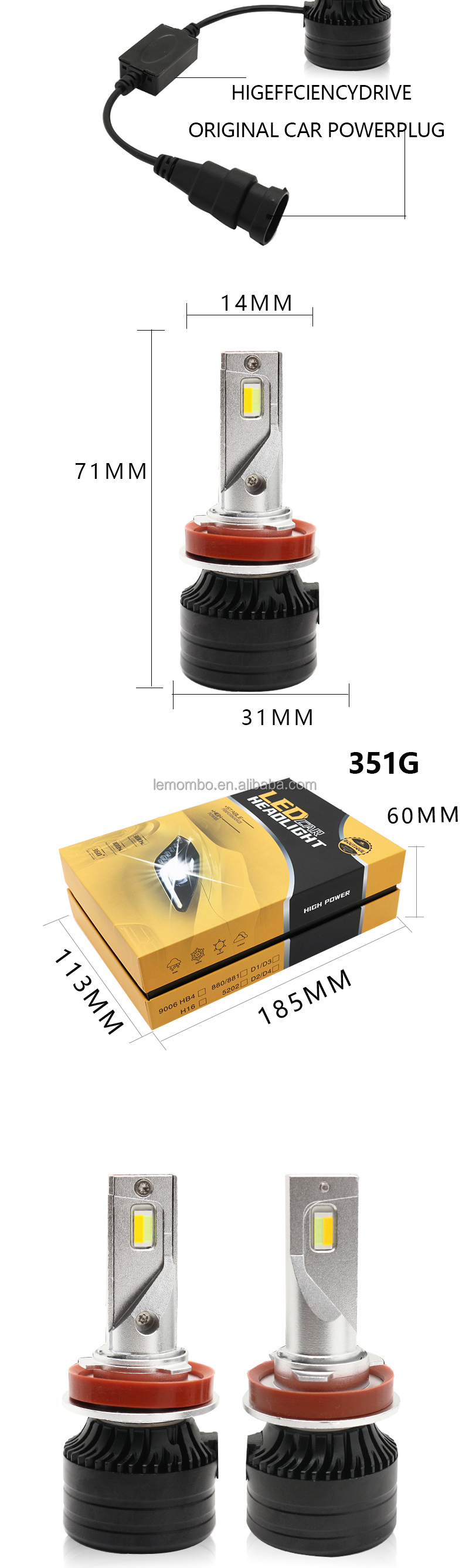 Car head light LED H11 Three-color LED headlights automotive headlamp foglight 12-36V A modified lamp