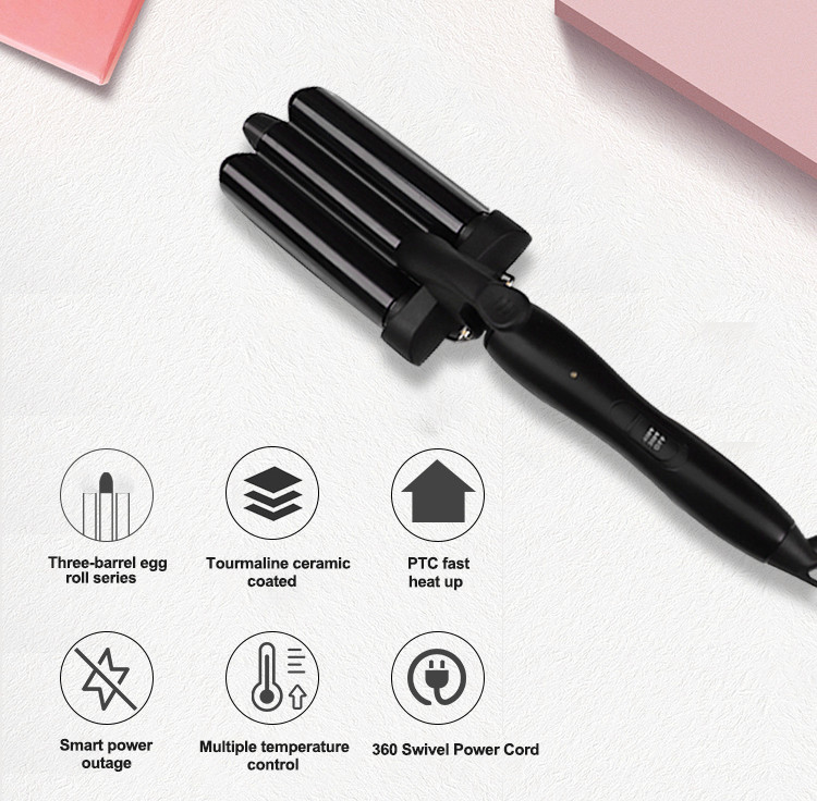 One Inch 3 Barrel Curling Iron Dual Voltage Crimp LCD Display Hair Ironing Machine