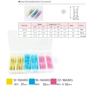 125pcs Heat Shrink Butt Connector Terminals Assortment Kit BHT1.25 BHT2 BHT5
