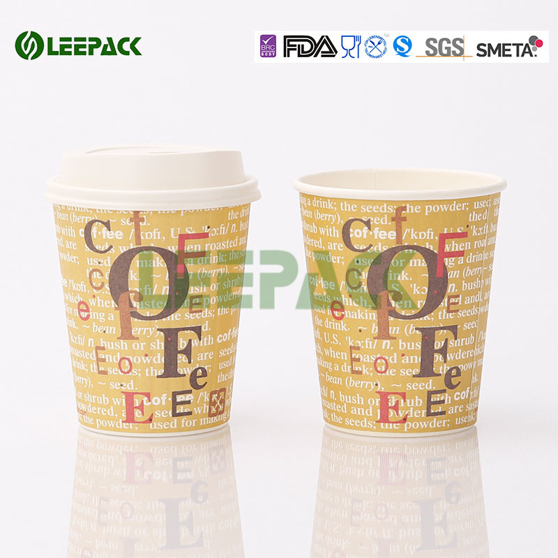 Custom logo printed disposable paper hot drink coffee tea cups with lids wholesale