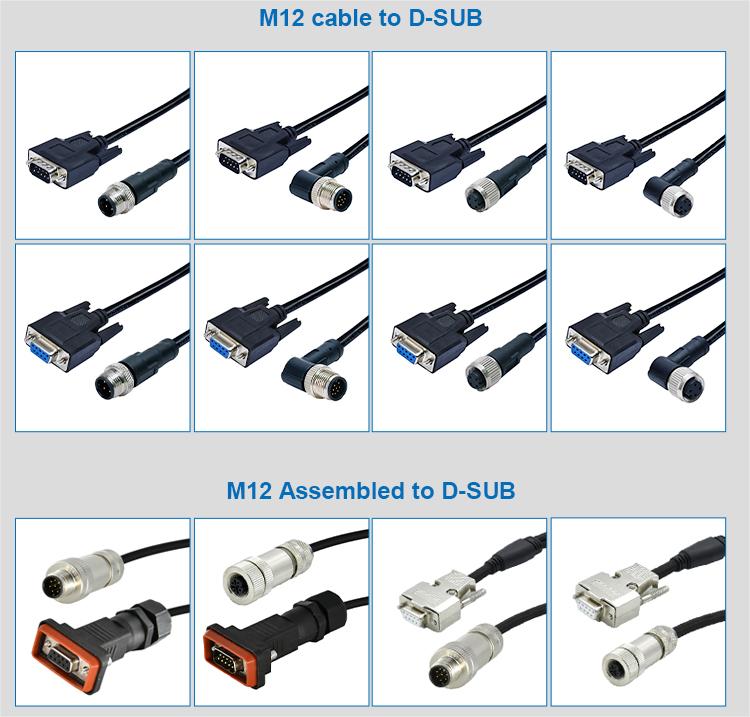 M12 Male / Female Aviation Socket 3/4/5/6/8/12/17-Core Pinhole Connector With Molded Rubber Core