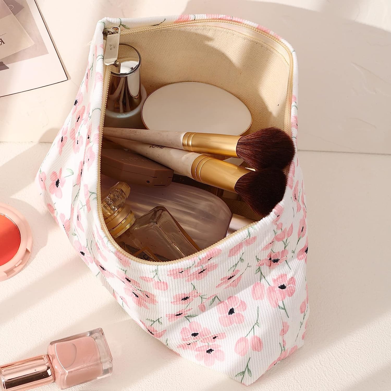 Women Travel Shockproof Storage Floral Cosmetic Bag Makeup Bags