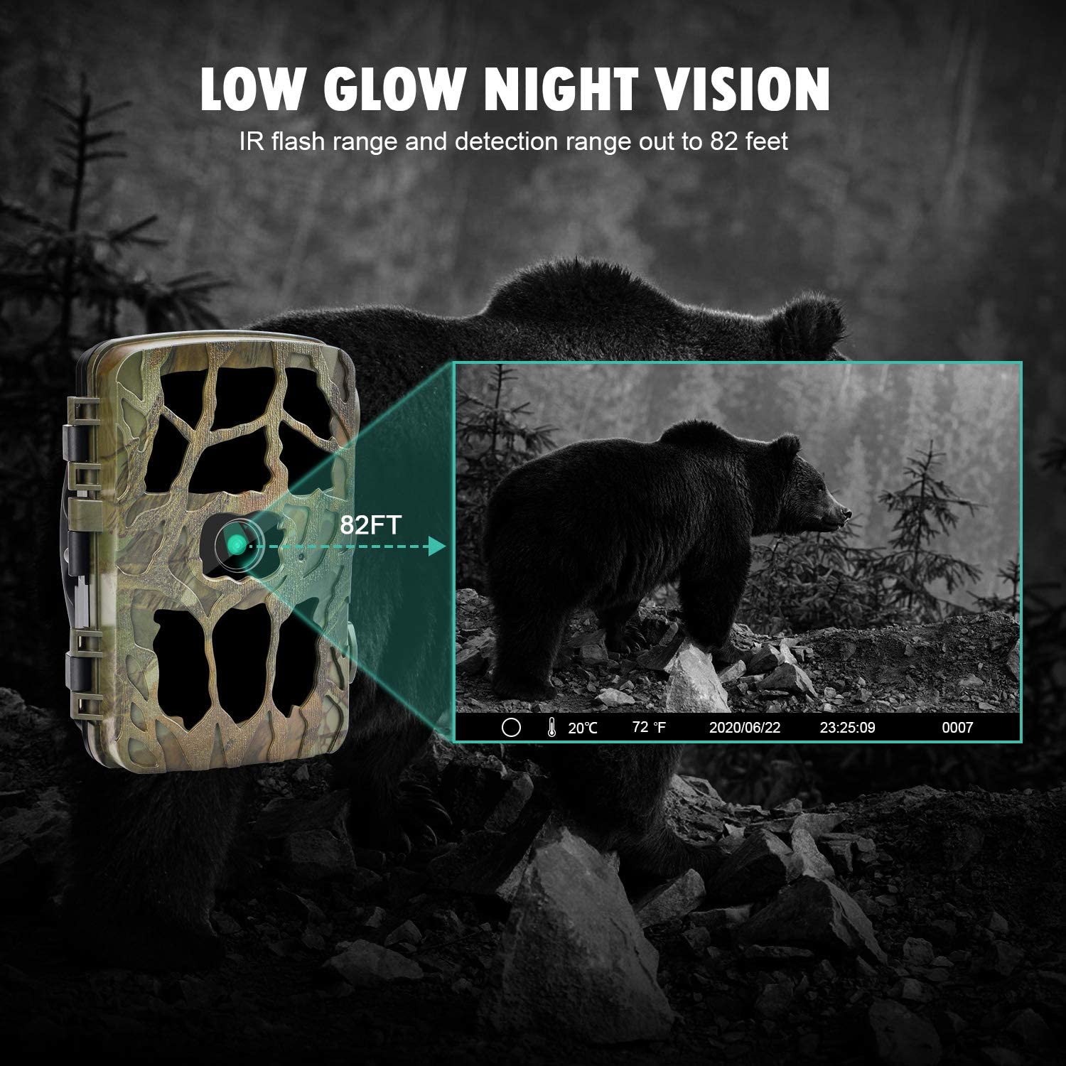 Trail Camera 20MP 4K Wildlife Camera Motion Activated Deer Hunting Game Camera with 850nm IR LED Night Vision Photo Trap