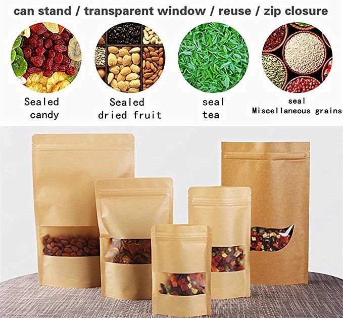 Stand Up 3.5*5.5 Inches k Paper Bag Food Storage With Window
