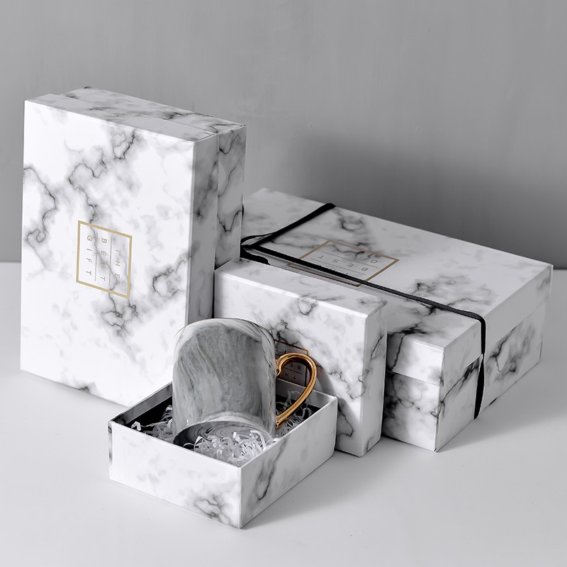 White Marble Printed Cardboard Favor Box Gift Packaging For Wedding Invitation
