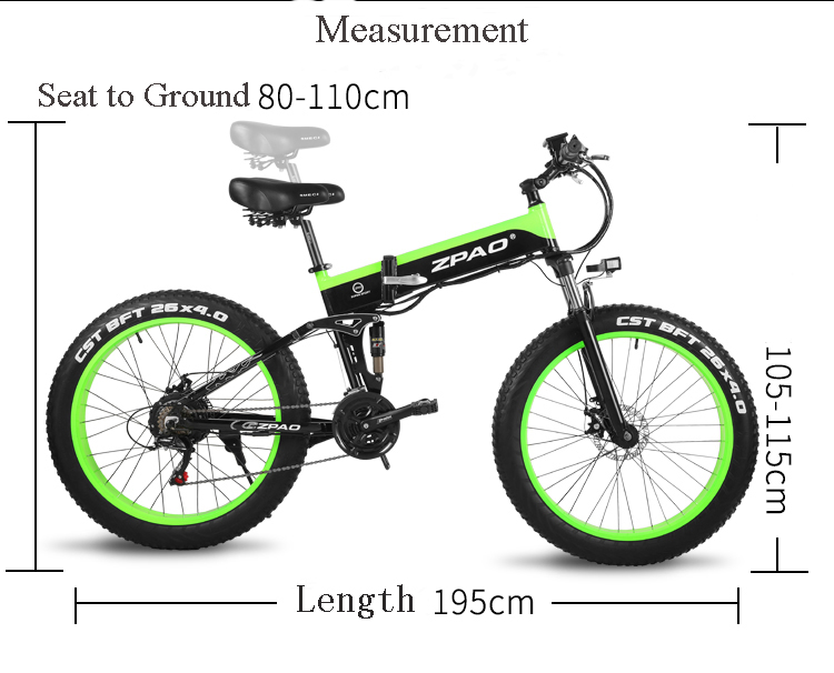 Luxury Style 48V 500W Motor 26" *4.0 Fat Tyre Folding Electric Bike with Adjustable Stem