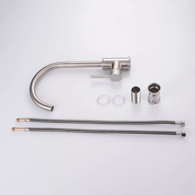 Stainless Steel Body Deck Mounted Tap Cold And Hot Mixer Spring Silver Kitchen Faucet