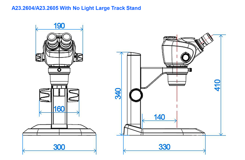 0.66 - 5.1x Zoom Stereo Stereo Optical Microscope Track and Pole Stand A23.2605