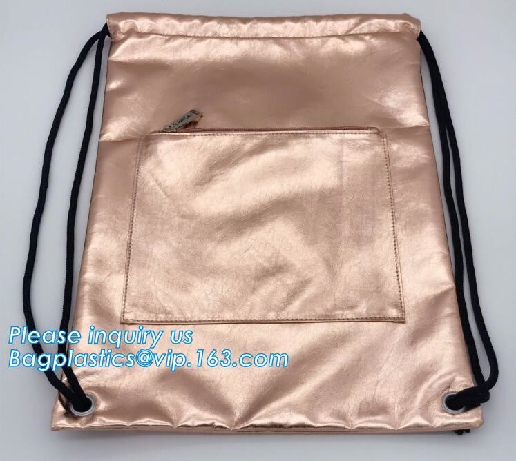 Custom Name Stamping PU Leather Drawstring Bag With Handle Waterproof Promotional Black Drawstring Bag Promotional Detai