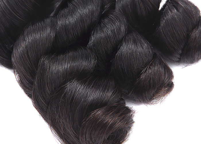 SGS Double Drawn Human Hair , Natural Color 1B Original Human Funmi Romance Hair Weft No Tangle