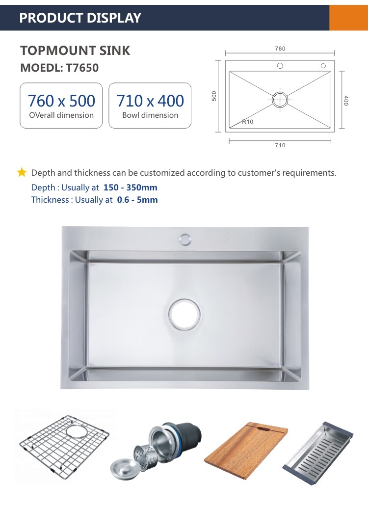 PVD NANO 16 Gauge Deep Kitchen Sinks , 76x50 High End Kitchen Sinks