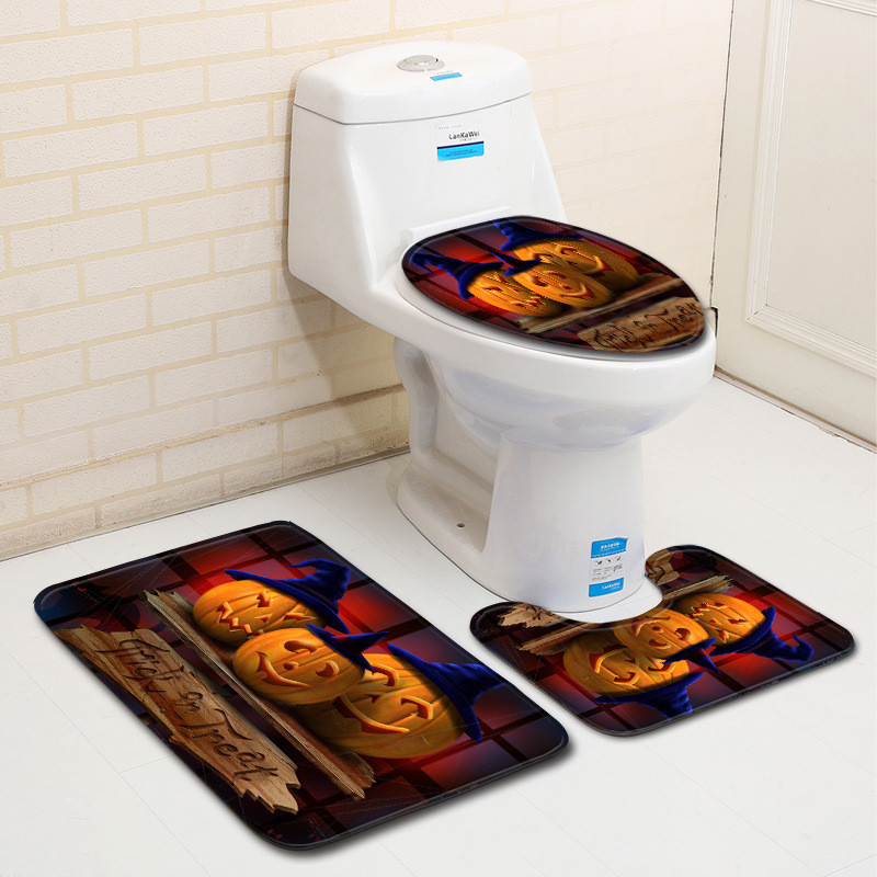 Water Absorbent 3 Piece Bath Mat Halloween Toilet Lid Cover Set