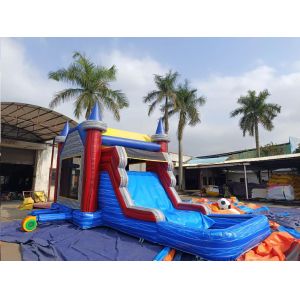Inflatable Marble Wall Effect Bounce House With Slide and pool