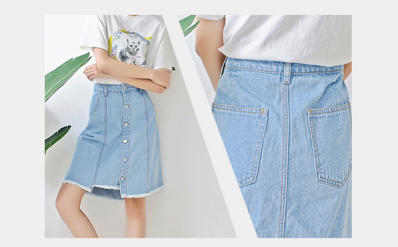 Summer Cool Casual Medium Length Slim Fit A Line Denim Skirt For Yound Ladies