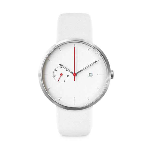 Red hand white face japan movt quartz watch stainless steel with white leather