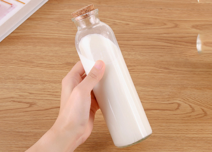 High White Glass Juice Bottles With Lids / Glass Drink Containers