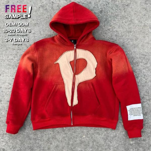 Quality No String Heavy Weight Rips Distressed Applique Embroidery Hoodie Breathable for sale