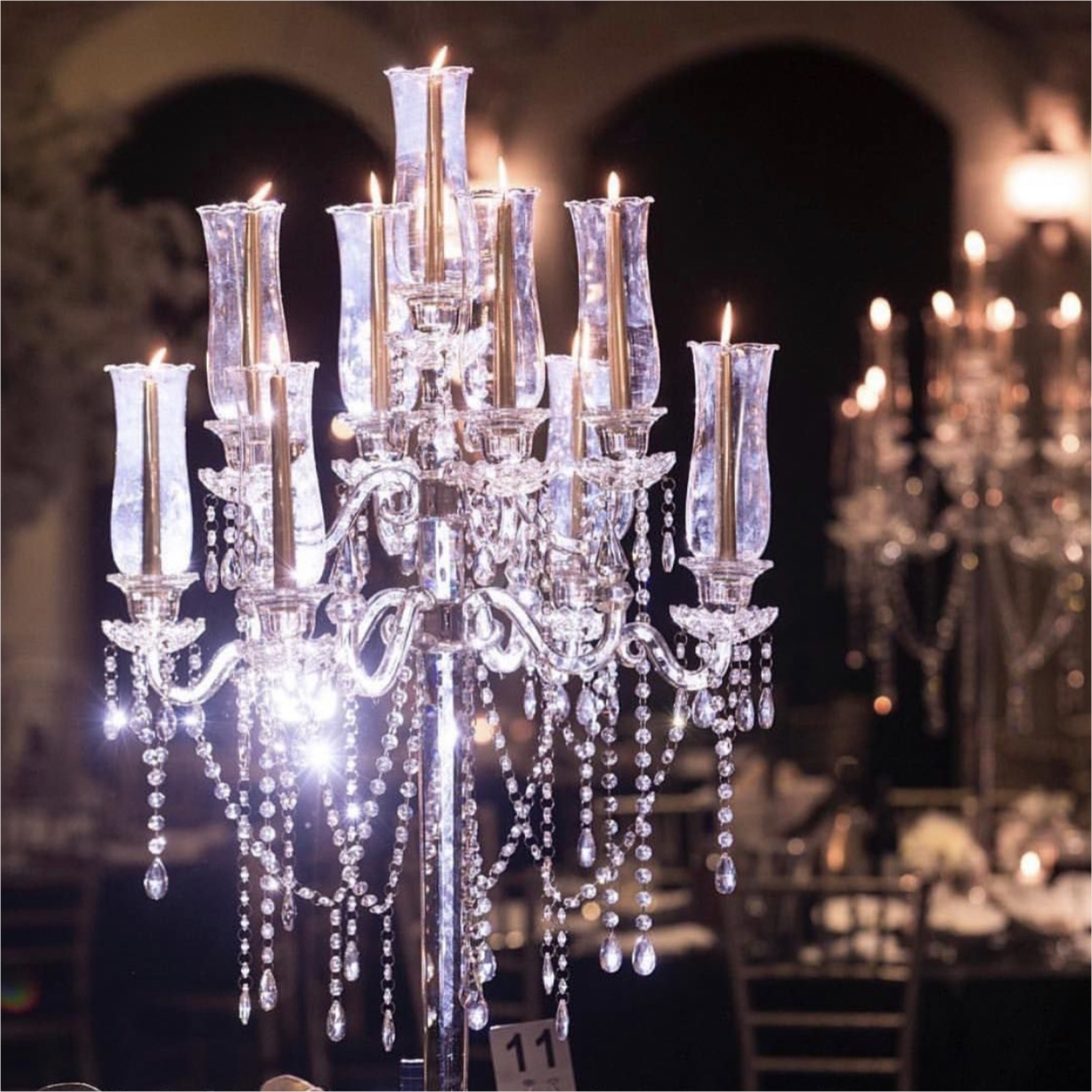 Wholesale Design Crystal Wedding Decoration Centerpiece Clear Candelabra With Hanging Crystal