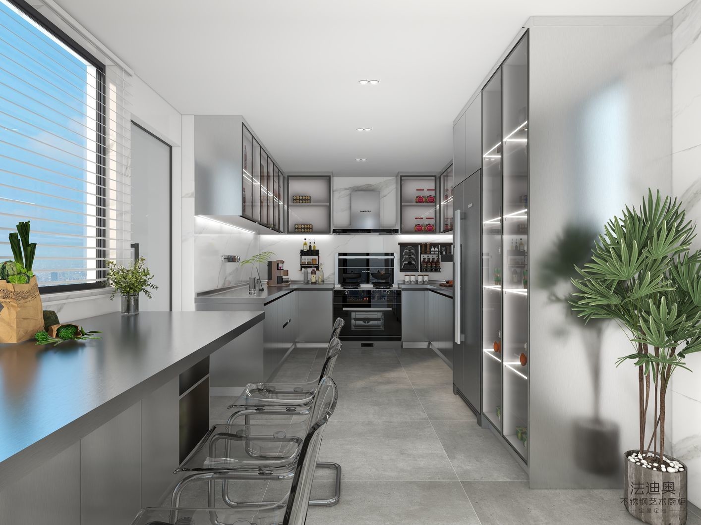 Effortless Cooking With Fadior Modern Elegance U-Shaped Original Stainless Steel Kitchen Cabient