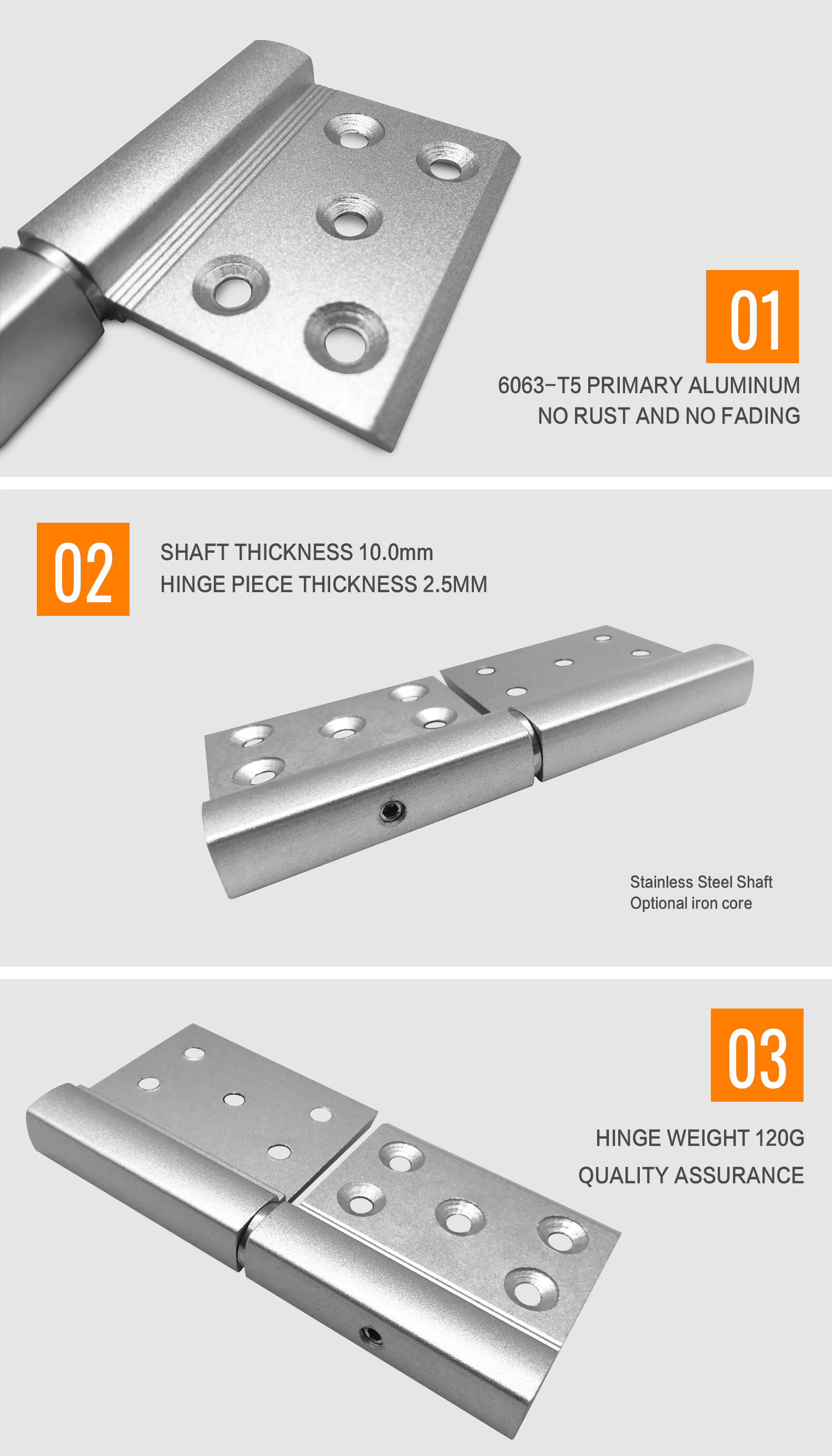 Aluminium Room Door Hinges Five Hole Mute Flag Door Hinge Silver Color