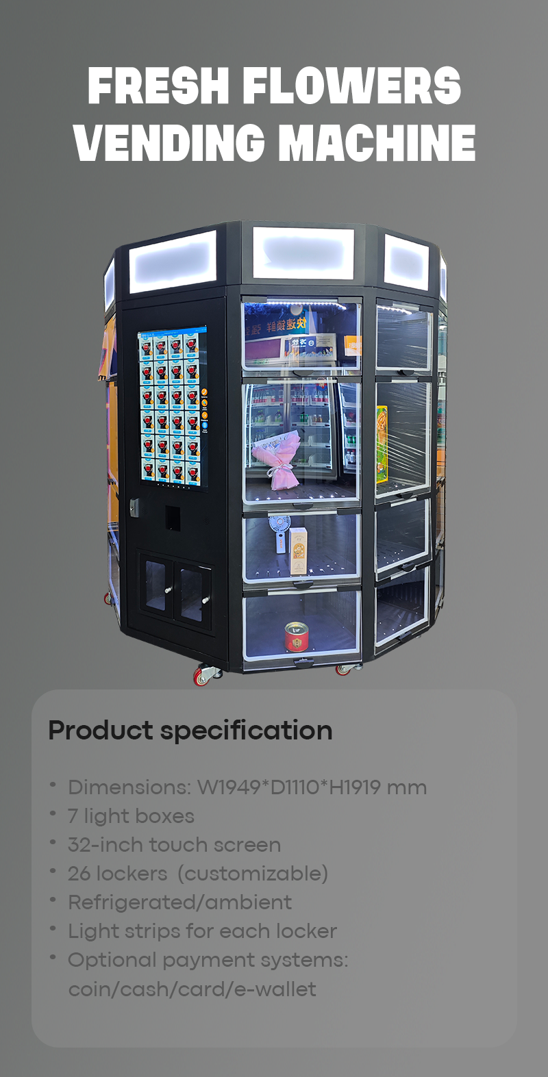 New Design Locker Fresh Flowers Vending Machine With Cooling Function 32 Inch Touch Screen Light Box for Branding