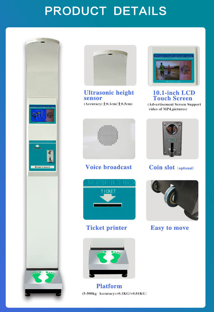 Pharmacy BMI Coin Operated Weighing Scales With 10.1 Inch LCD HD Display