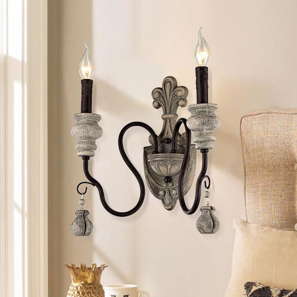 Vintage Wall Lamp Wood Iron Wall Light Bedroom Bedside Living Room loft wall